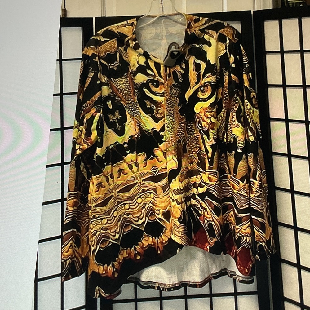 Asymmetrical Women's Dress in Black & Gold Abstract Print